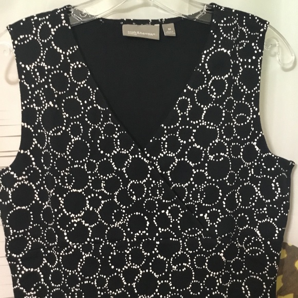 Croft & Barrow Blouse Black White Circle Printed Pattern Faux Wrap Size Medium - Picture 2 of 6